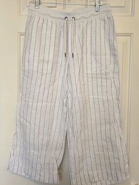 Athleta Pinstripe Linen Wide Leg Pants